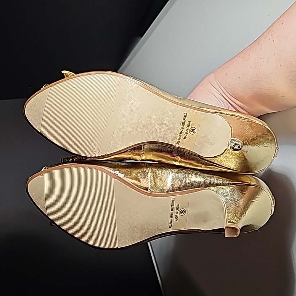 Styluxe Gold High heels Big Bow Low Heel Size 8 VGUG* - Picture 6 of 12